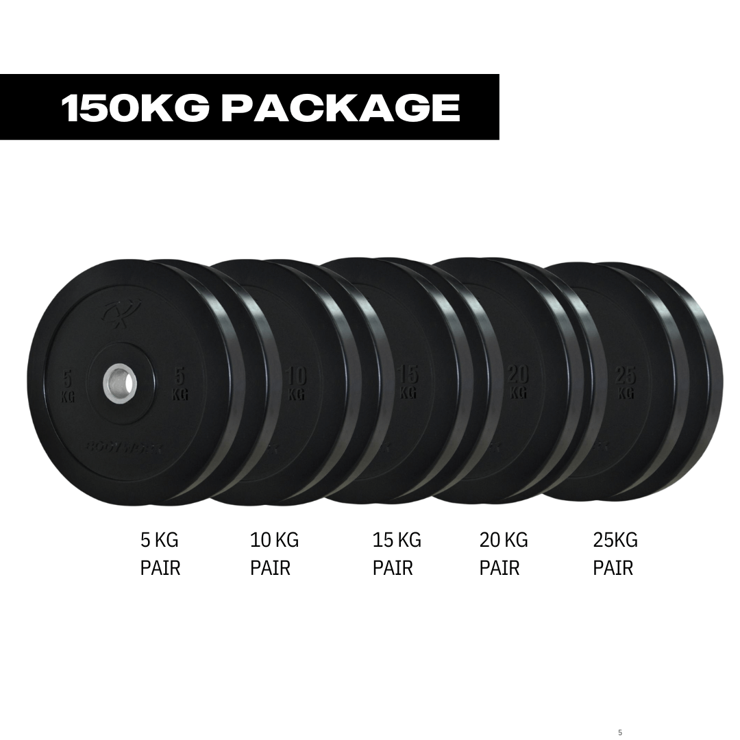 PREMIUM GRADE BLACK BUMPER PLATES - 150KG PACKAGE