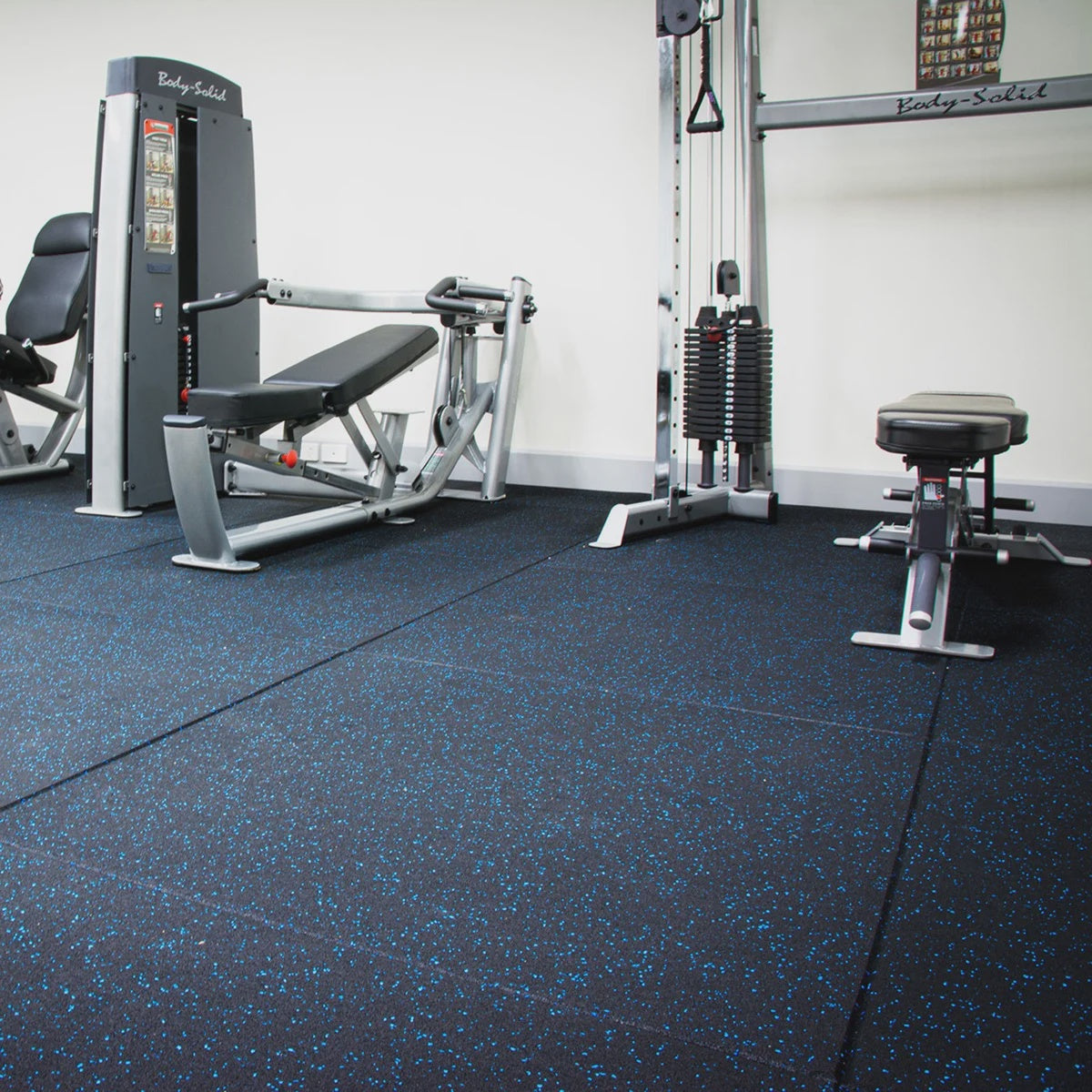 SALE: COMMERCIAL-GRADE BLACK/BLUE FLECK RUBBER FLOOR TILES, Non-Toxic, Low Odour