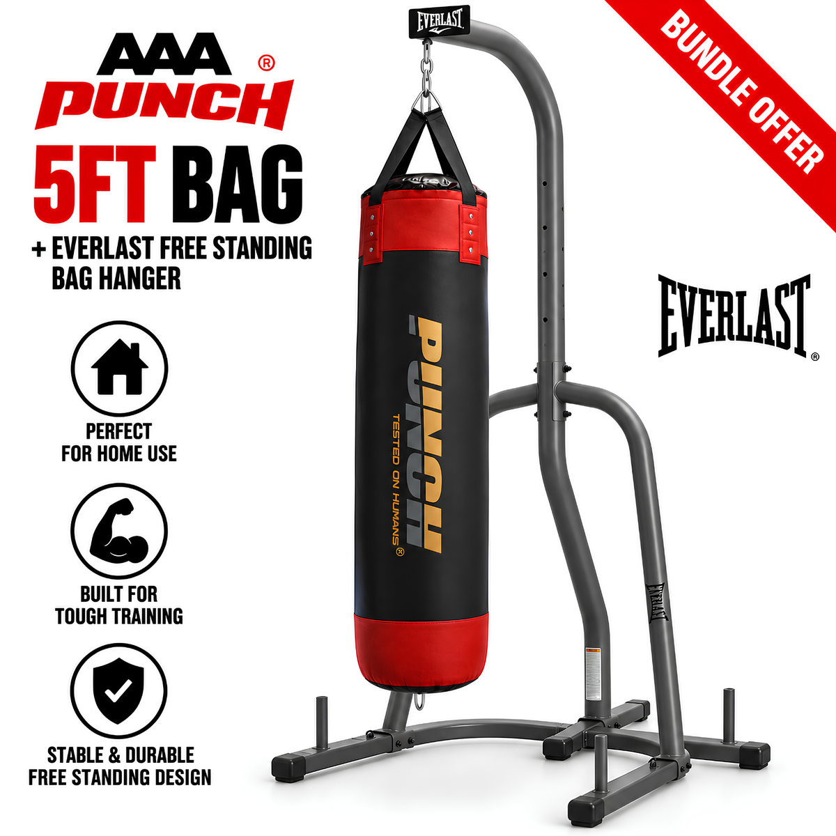 Home Boxing Bundle | AAA Punch 5FT Bag + Everlast Heavy Bag Stand