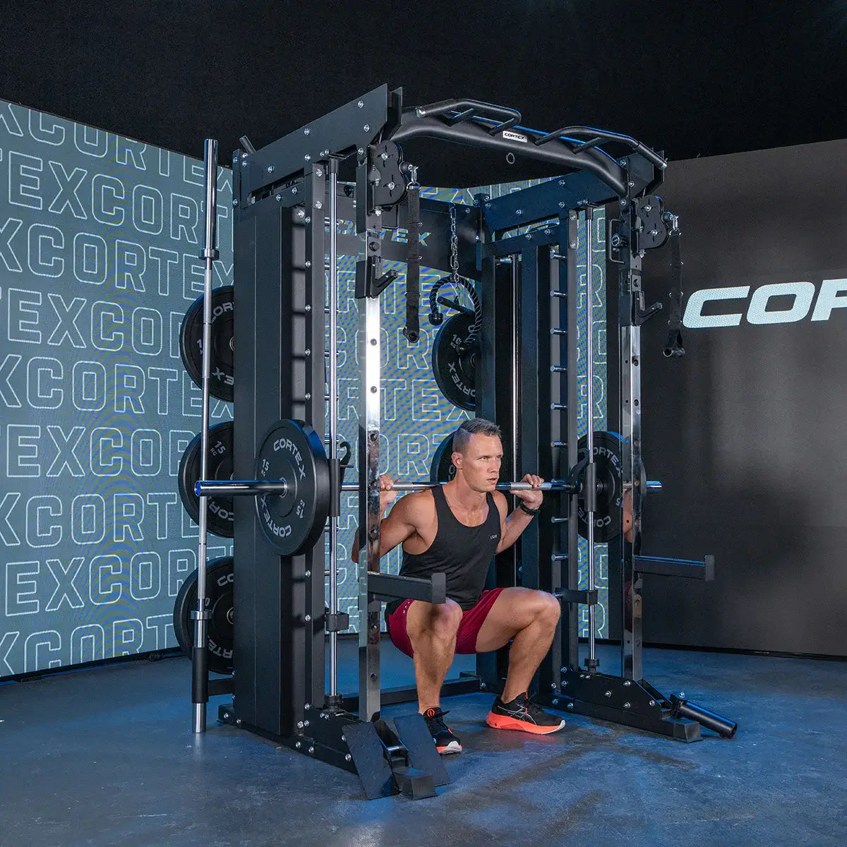 CORTEX SM-26:  6-in-1 Power Rack with Dual Steel Stack Smith & Cable Machine includes Solid Steel Core Smith Bar