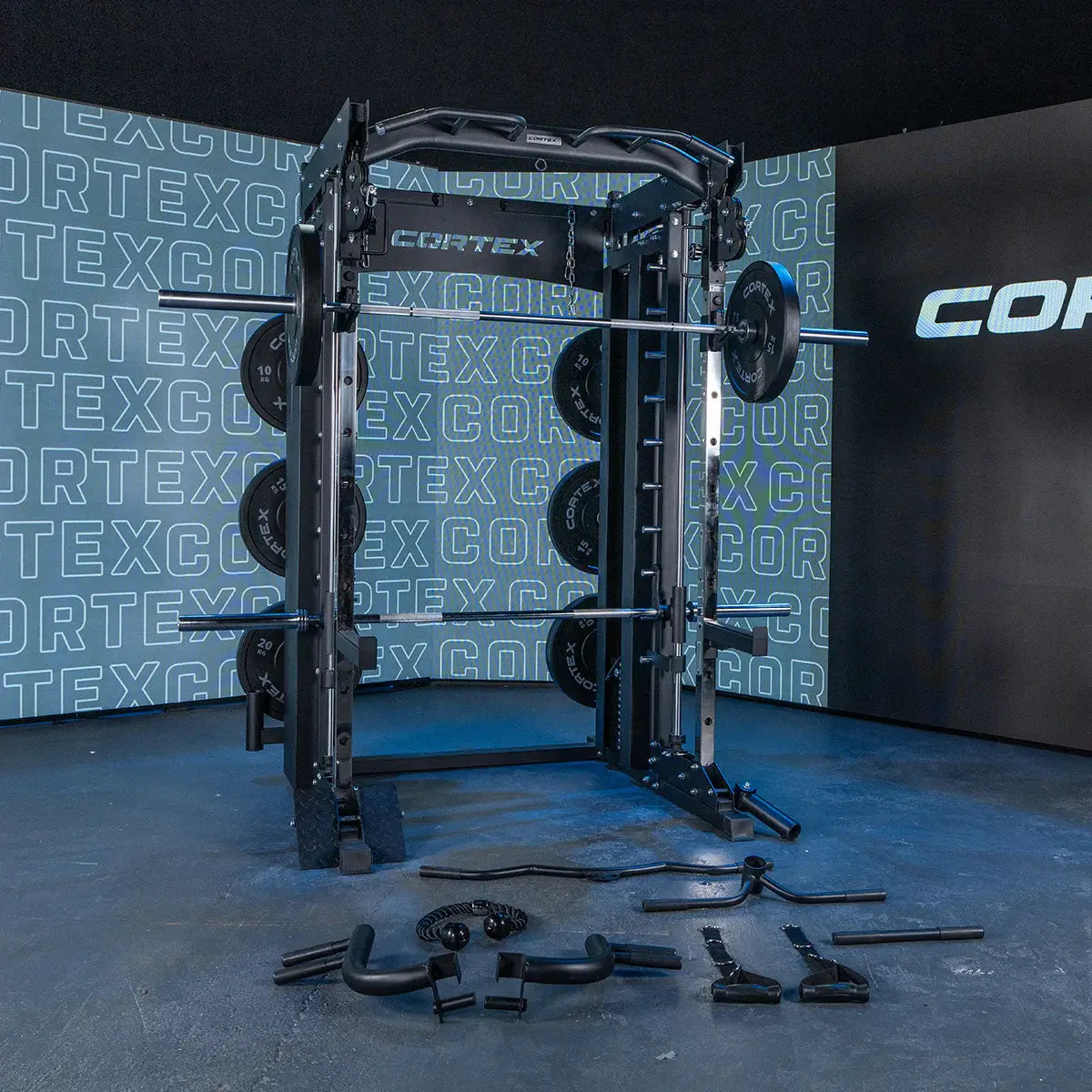 CORTEX SM-26:  6-in-1 Power Rack with Dual Steel Stack Smith & Cable Machine includes Solid Steel Core Smith Bar