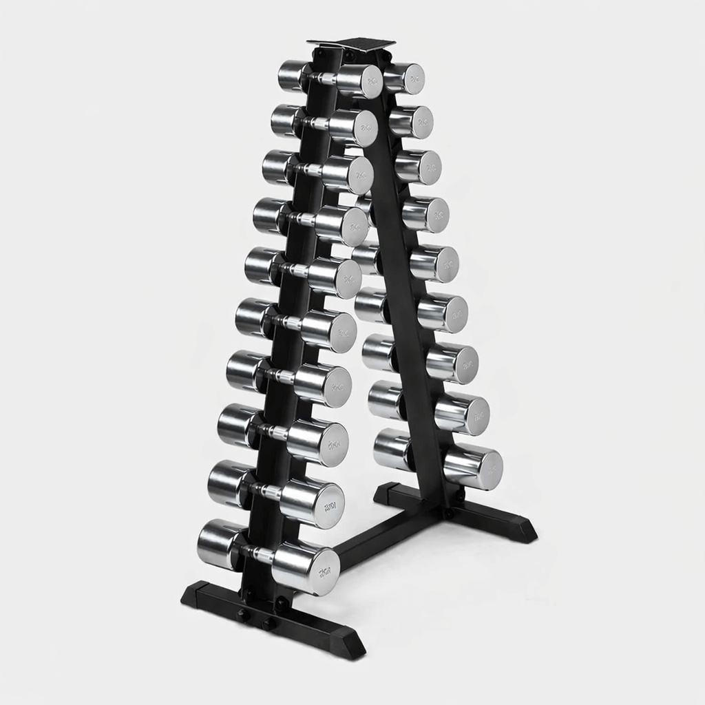 Chrome Dumbbell + Triangle Storage Rack - 1-10kg Package