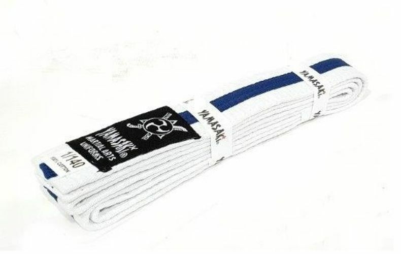 YAMASAKI WHITE MARTIAL ARTS BELTS WITH COLOURED STRIPE | KARATE, BJJ & TAEKWONDO RANK BELTS