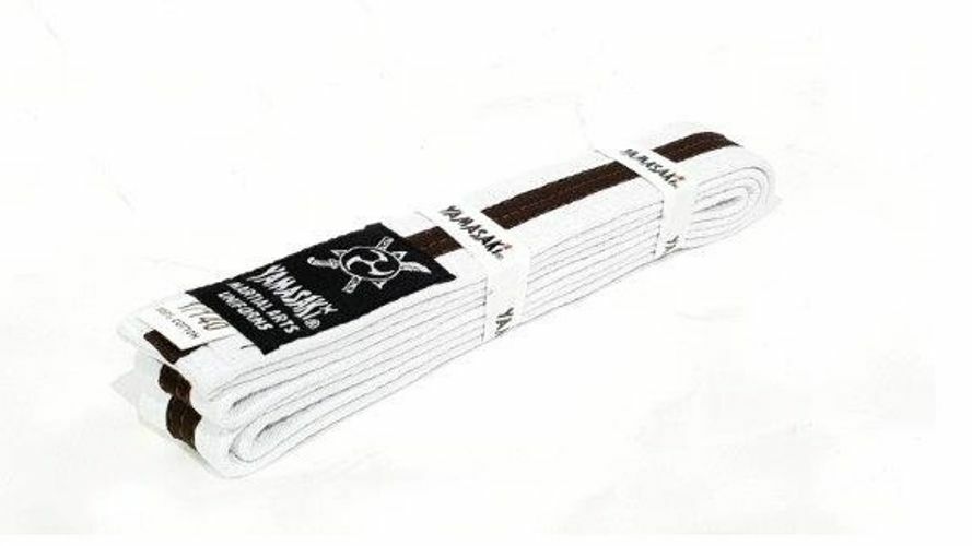 YAMASAKI WHITE MARTIAL ARTS BELTS WITH COLOURED STRIPE | KARATE, BJJ & TAEKWONDO RANK BELTS