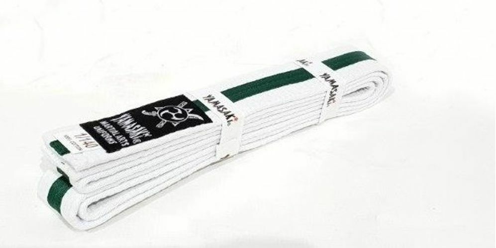 YAMASAKI WHITE MARTIAL ARTS BELTS WITH COLOURED STRIPE | KARATE, BJJ & TAEKWONDO RANK BELTS
