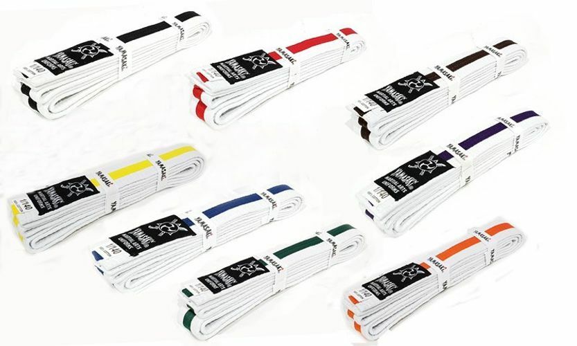 YAMASAKI WHITE MARTIAL ARTS BELTS WITH COLOURED STRIPE | KARATE, BJJ & TAEKWONDO RANK BELTS