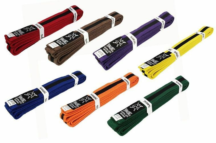 YAMASAKI COLOURED MARTIAL ARTS BELTS WITH BLACK STRIPE | KARATE, BJJ & TAEKWONDO RANK BELTS