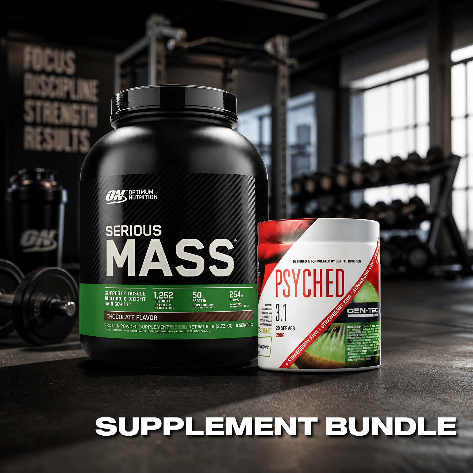 Supplement Bundle - Optimum Nutrition Serious Mass + Gen-Tec Psyched Pre Workout