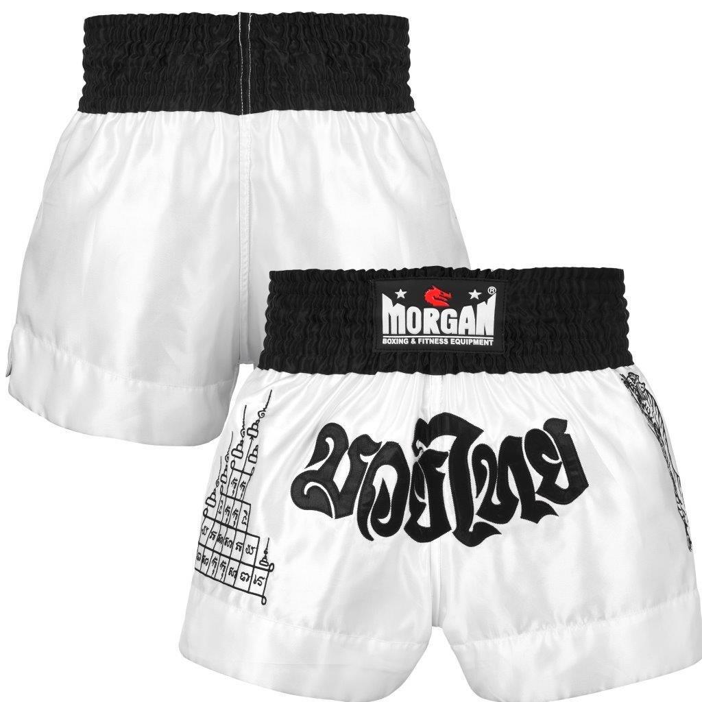 MORGAN V2 WHITE TIGER MUAY THAI SHORTS | TRADITIONAL THAI CUT FIGHT SHORTS FOR TRAINING & COMPETITION