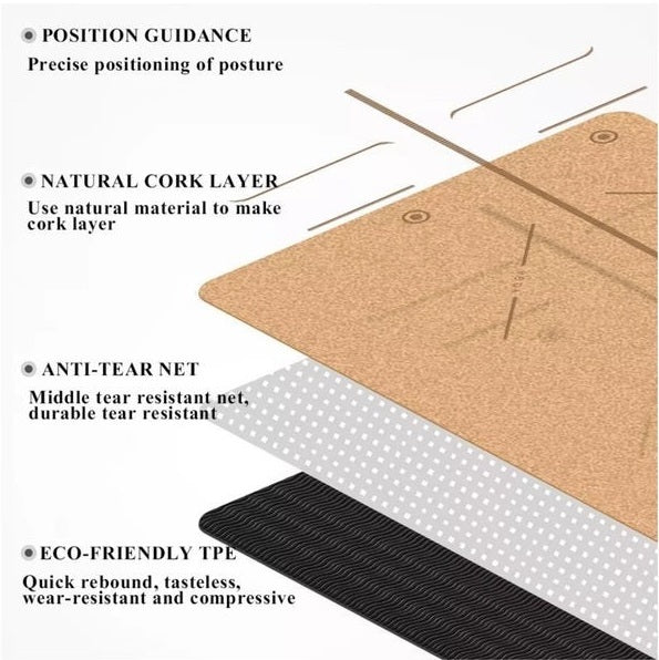 MORGAN NATURAL CORK YOGA MAT | ECO-FRIENDLY NON-SLIP YOGA & PILATES MAT WITH ALIGNMENT GUIDES