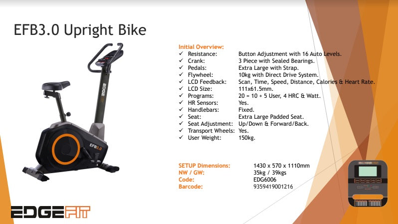 SALE:  EDGEFIT EFB3.0 Programmable Upright Bike