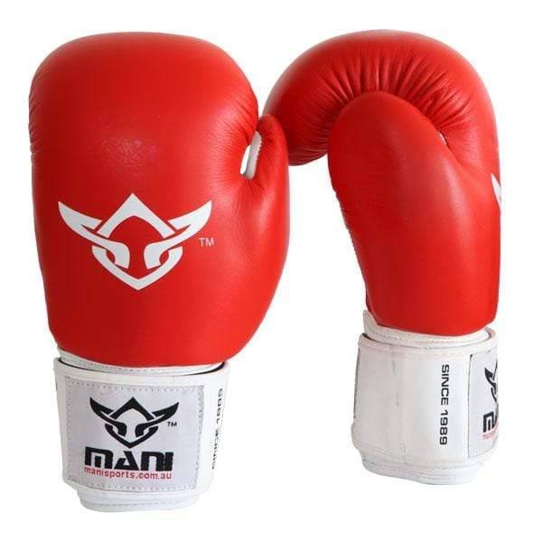 MANI SPORTS - RED & WHITE PRO-SPARRING BOXING GLOVES