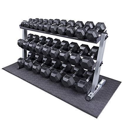 1-50kg Rubber Hexagonal Dumbbell Set With Two of 3-Tiers Dumbbell
