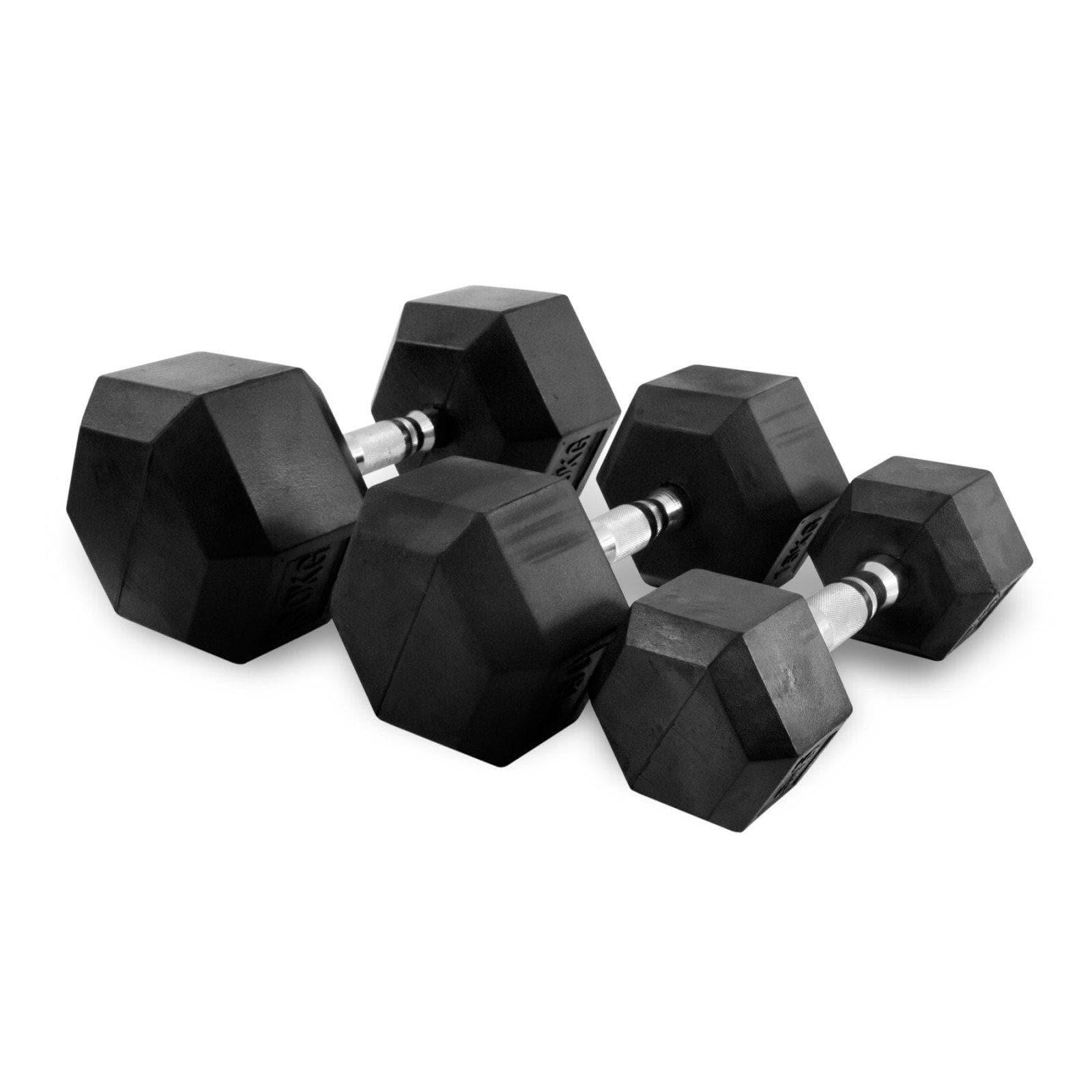 1-50kg Rubber Hexagonal Dumbbell Set With One x 3-Tier Dumbbell Rack - Musclemania Fitness MegaStore