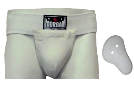 mannequin wearing the groin guard.