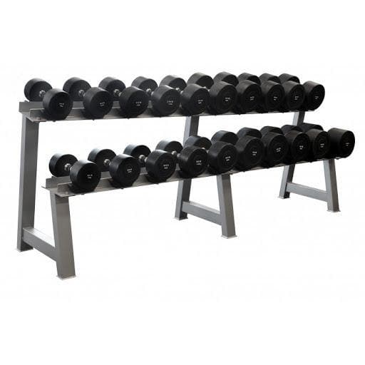 SPECIAL! 10-40kg Commercial Rubber Round Dumbbell Set + 2-Tiers Dumbbell Rack - Musclemania Fitness MegaStore