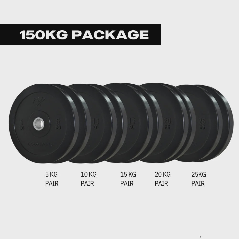 150kg Premium-Grade Black Bumper Plate Package
