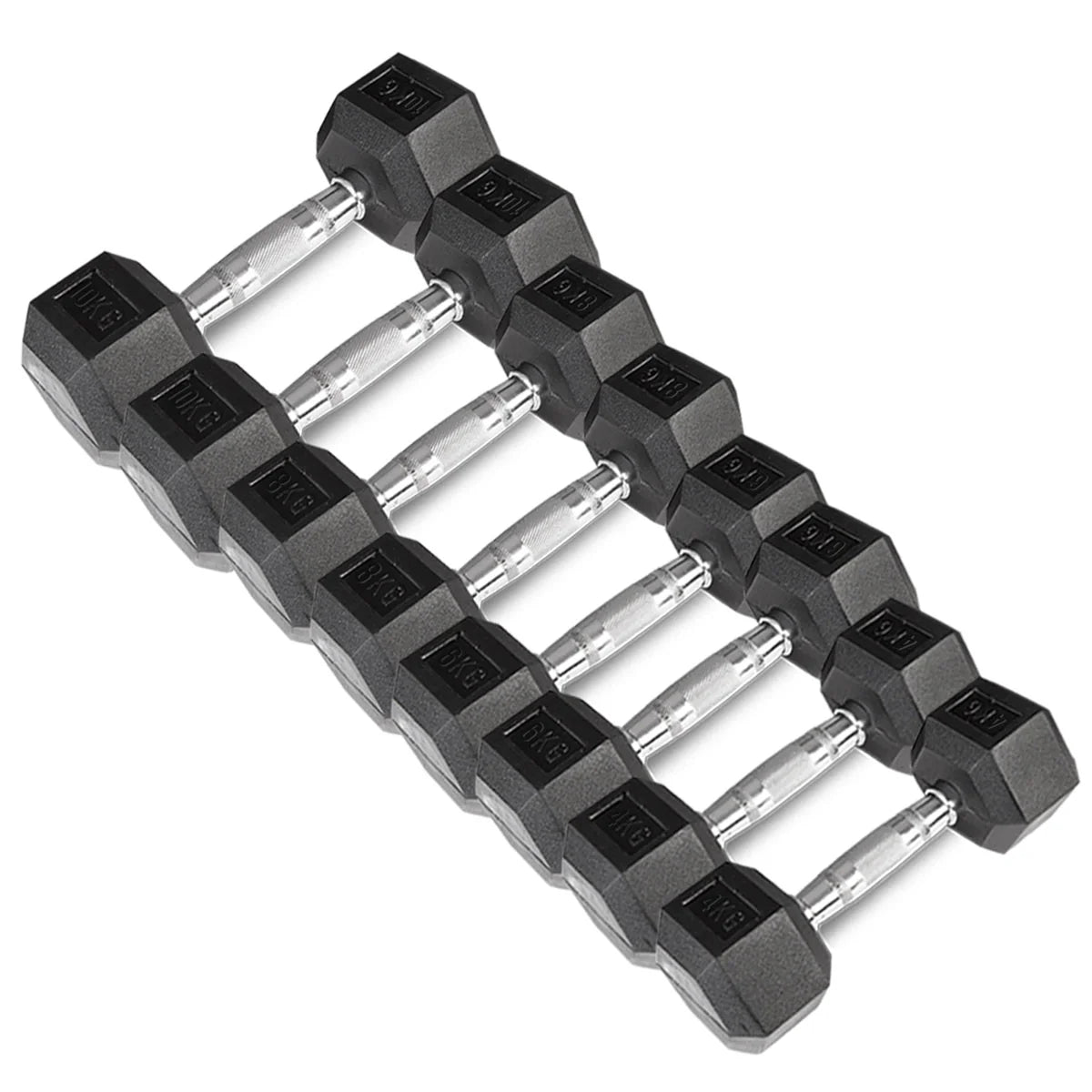 Rubber Hexagonal Dumbbell Set,10-20kg (5 pairs total)