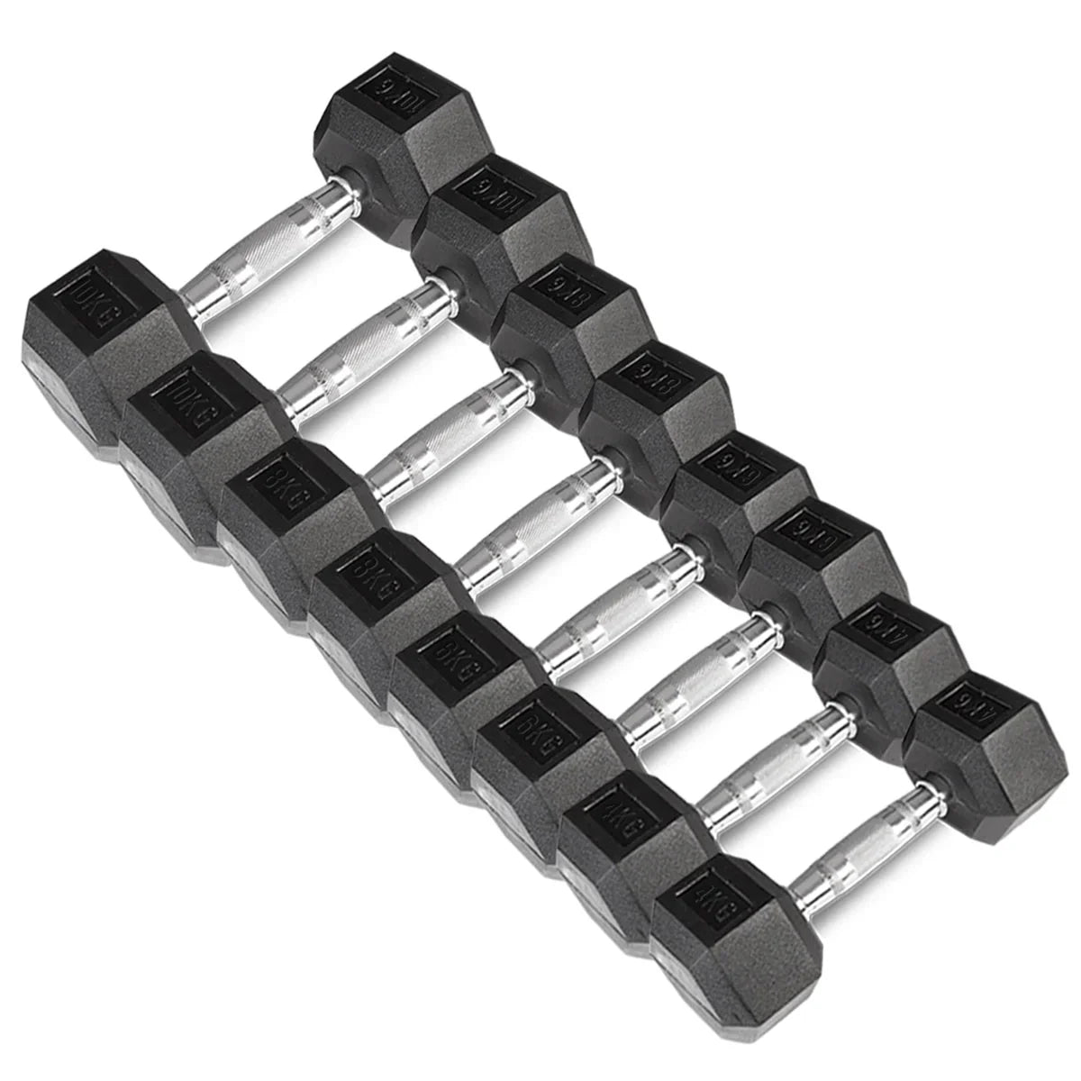 Hex Dumbbells 4kg - 10kg (4 Pairs) Set & Stand