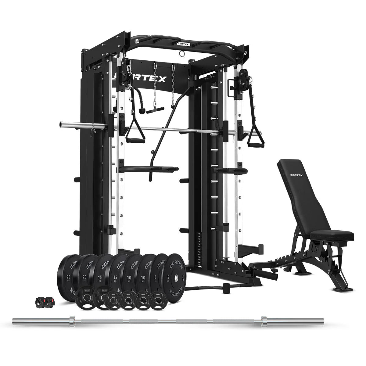 CORTEX SM-26 6-in-1 Power Rack Package with 130kg Weights/Olympic Bar + FID Bench