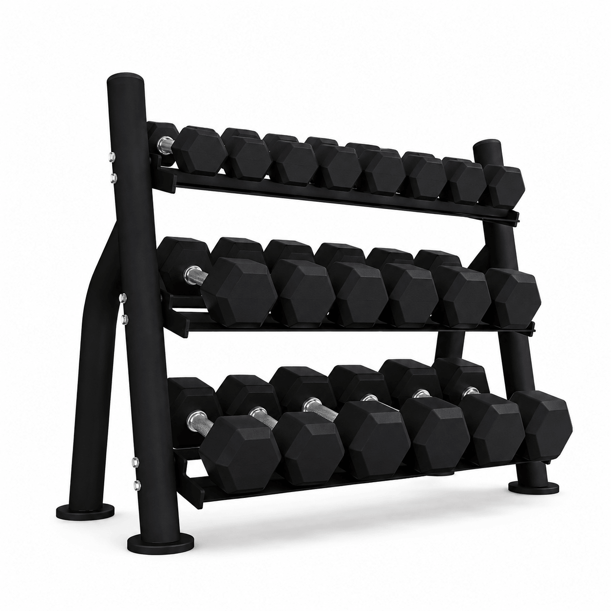 Commercial 340kg Rubber Hex Dumbbell Package with Ziva ST2 10 Pair Storage Rack