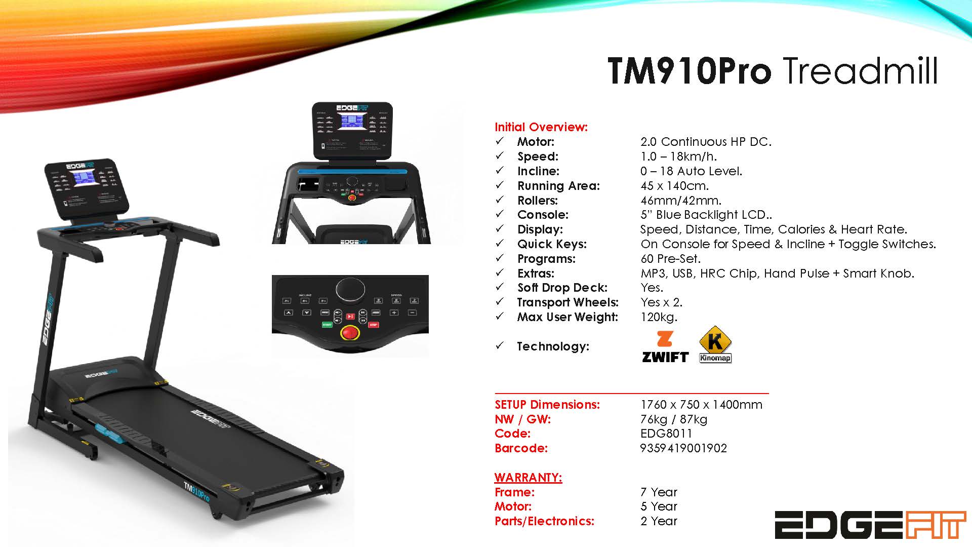 Edgefit TM910PRO Treadmill | New 2026 Model