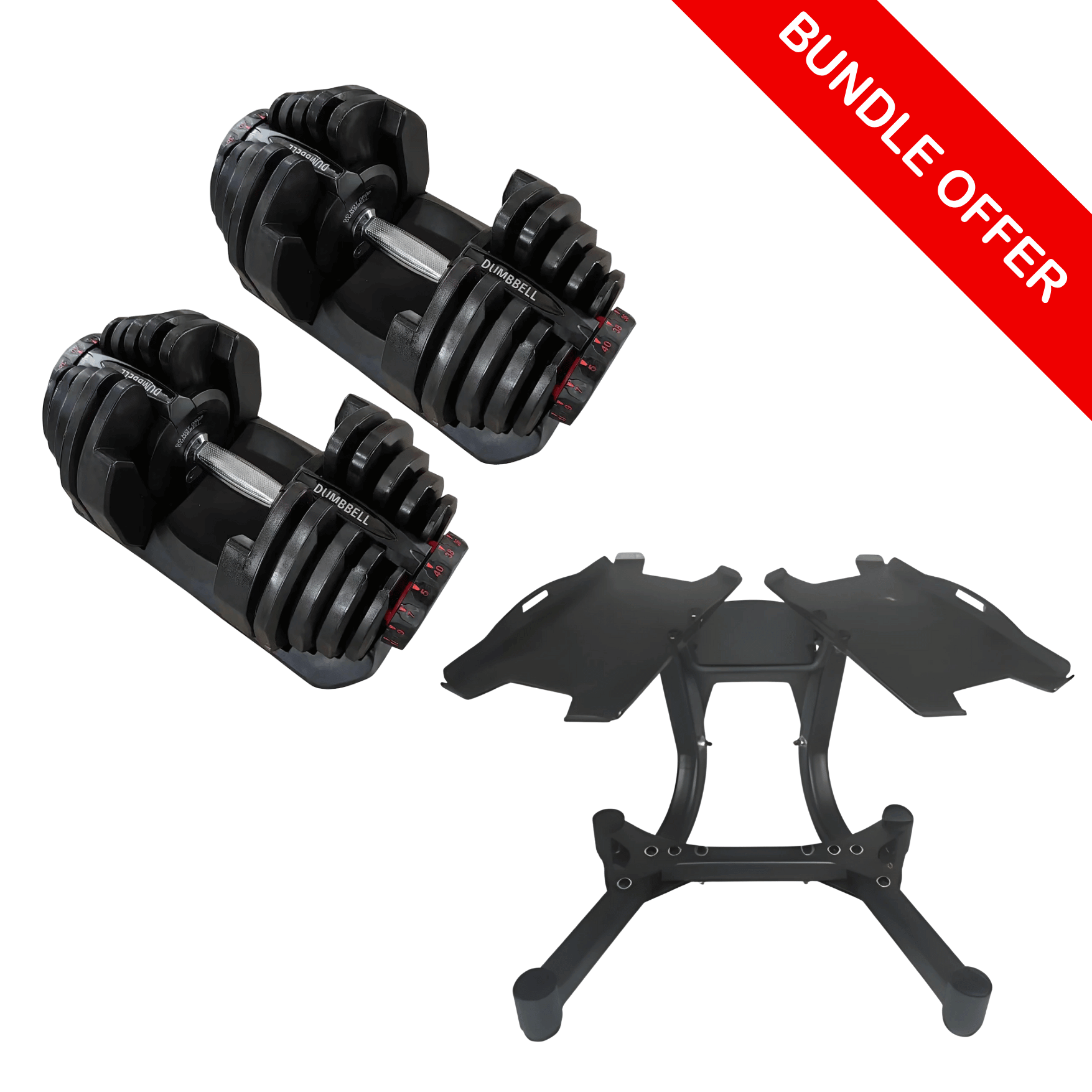 EdgeFit 40Kg Adjustable Dumbbell (PAIR) - 5 to 40kgs each + Storage Stand