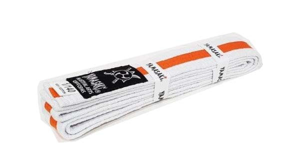 YAMASAKI WHITE MARTIAL ARTS BELTS (WITH COLOURED STRIPE)