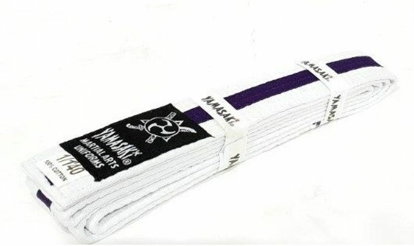 YAMASAKI WHITE MARTIAL ARTS BELTS (WITH COLOURED STRIPE)