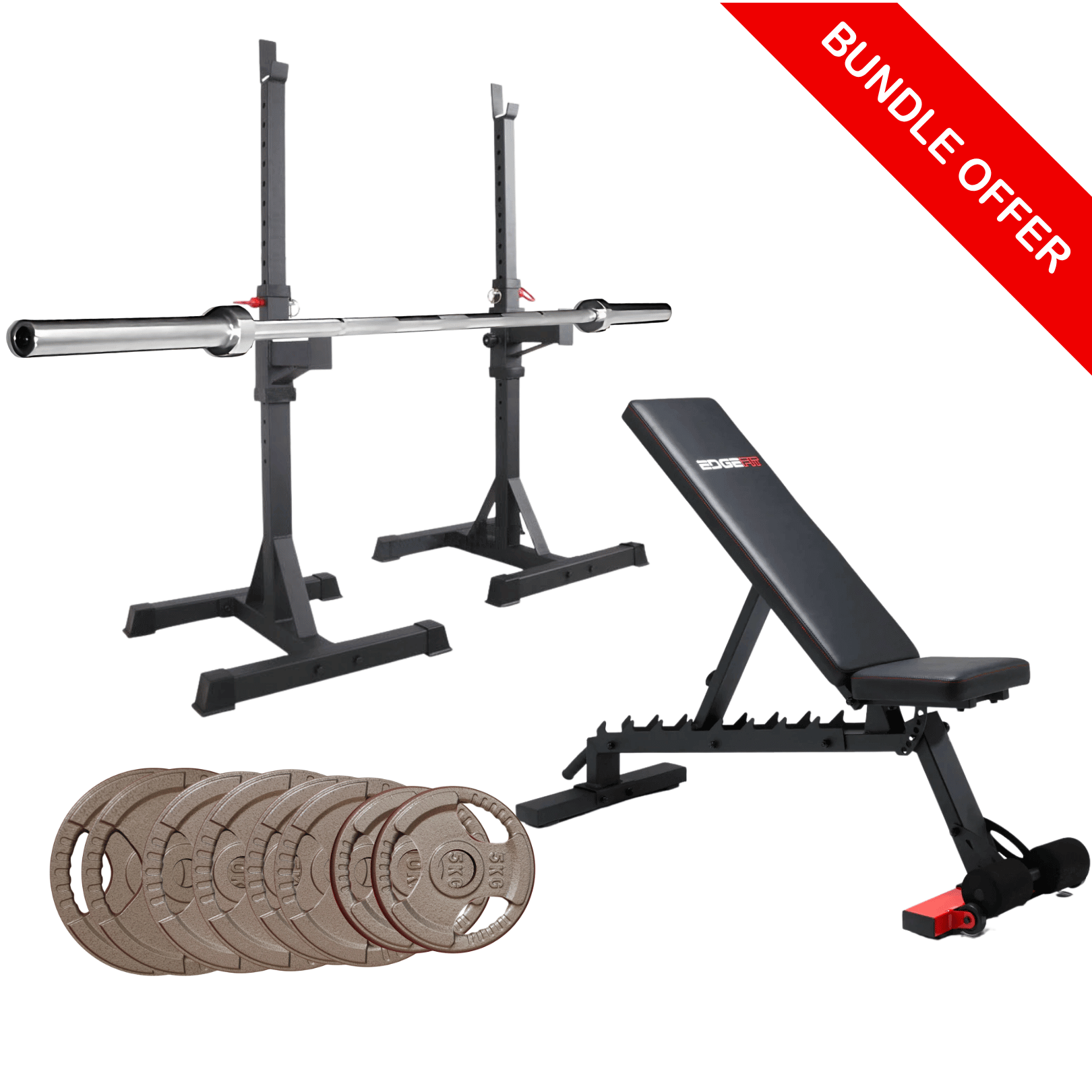 Morgan Commercial Squat / Bench Stands Package with FID Bench & 100kg Olympic Weight Set