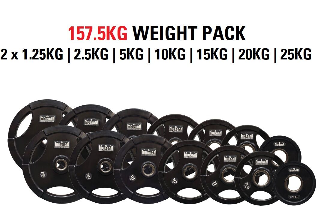 MORGAN 157.5KG OLYMPIC TRI-GRIP RUBBER WEIGHT PLATE PACK | 1.25KG TO 25KG (PAIRS)
