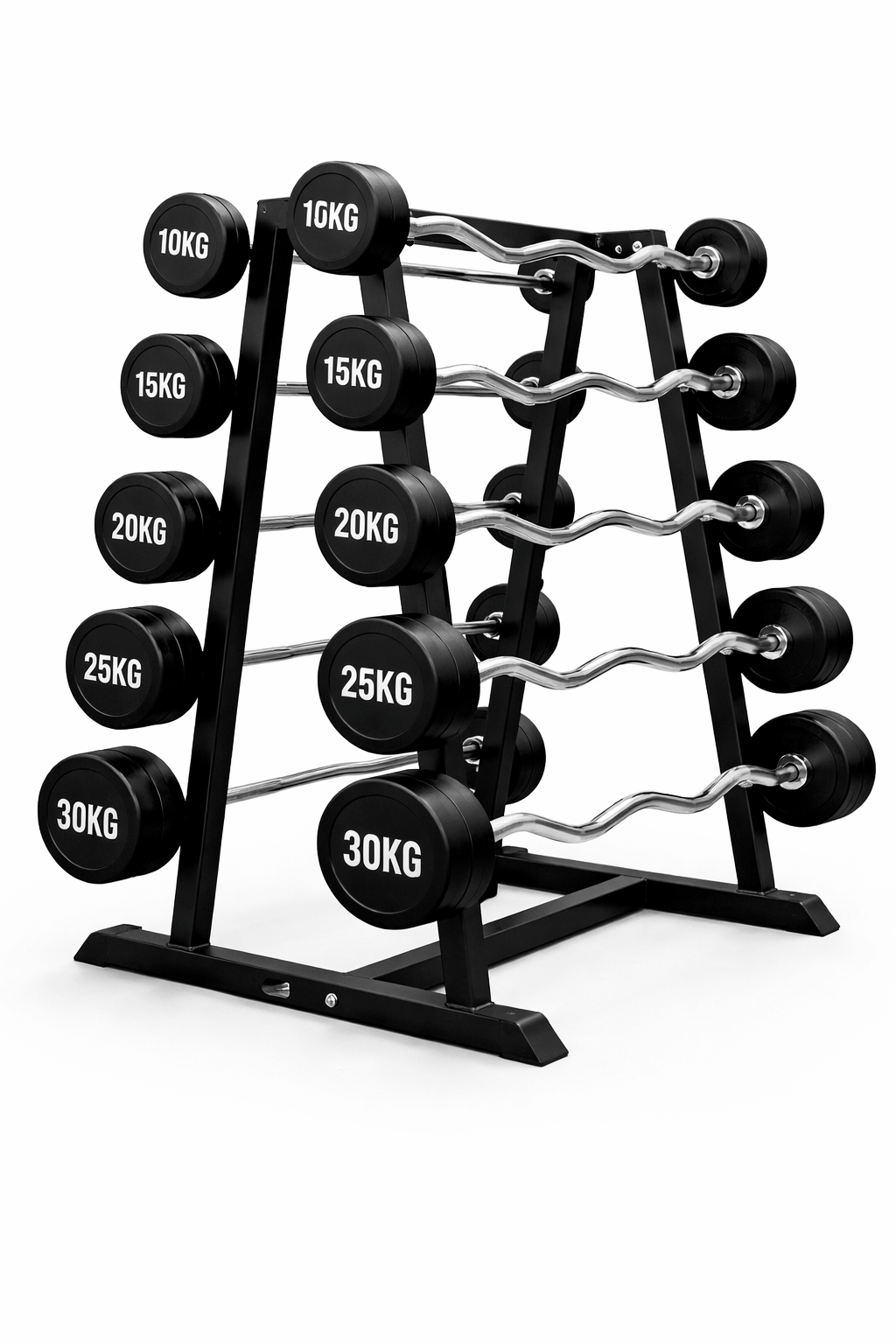 Fixed Ezy-Curl Bar Set 10-35kgs with Stand (10 Bars), Commercial Grade
