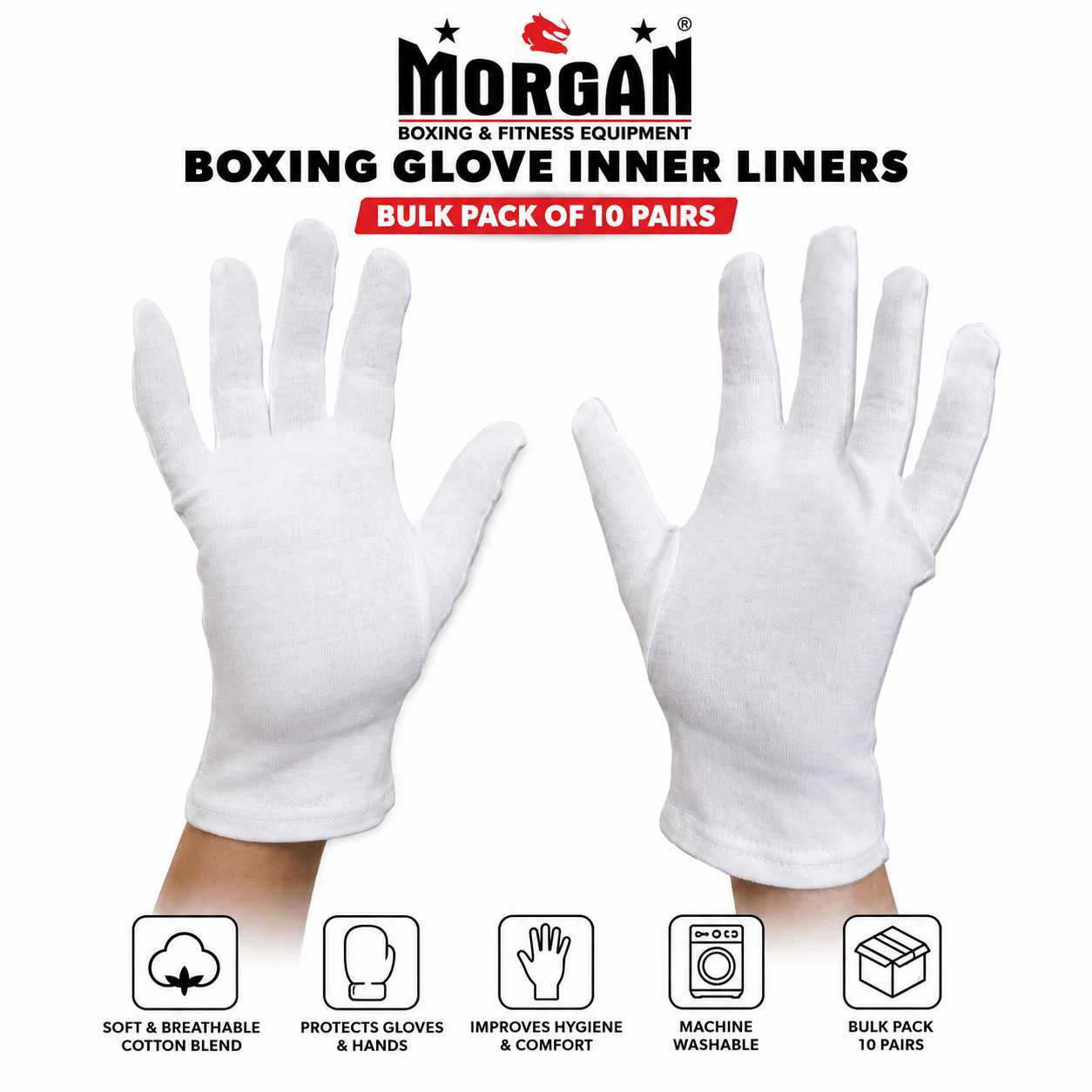 Morgan Boxing Glove Inner Liners | Bulk Pack of 10 Pairs | Senior