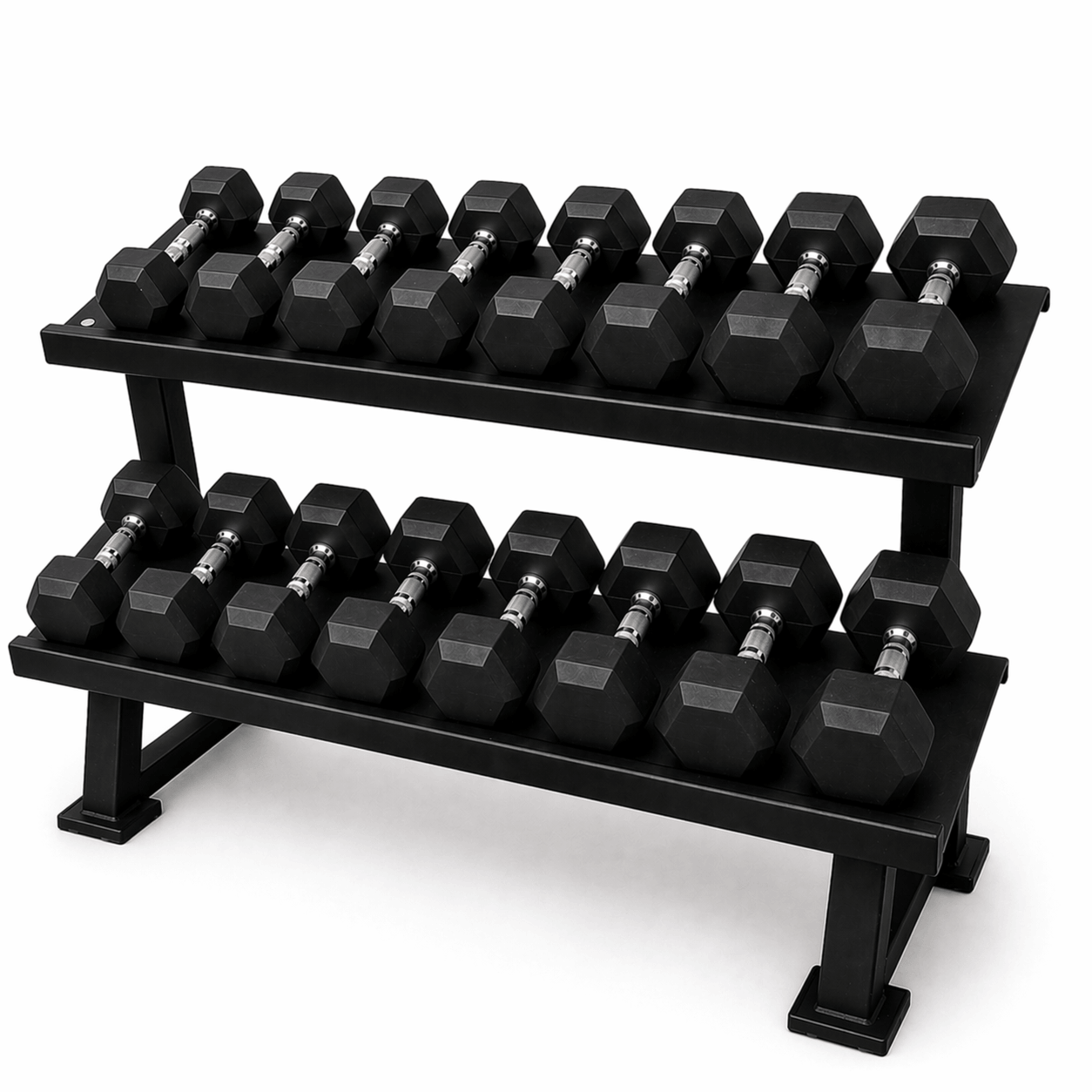 5–25kg Rubber Hex Dumbbell Set With 2-Tier Rack | Commercial Dumbbell Set