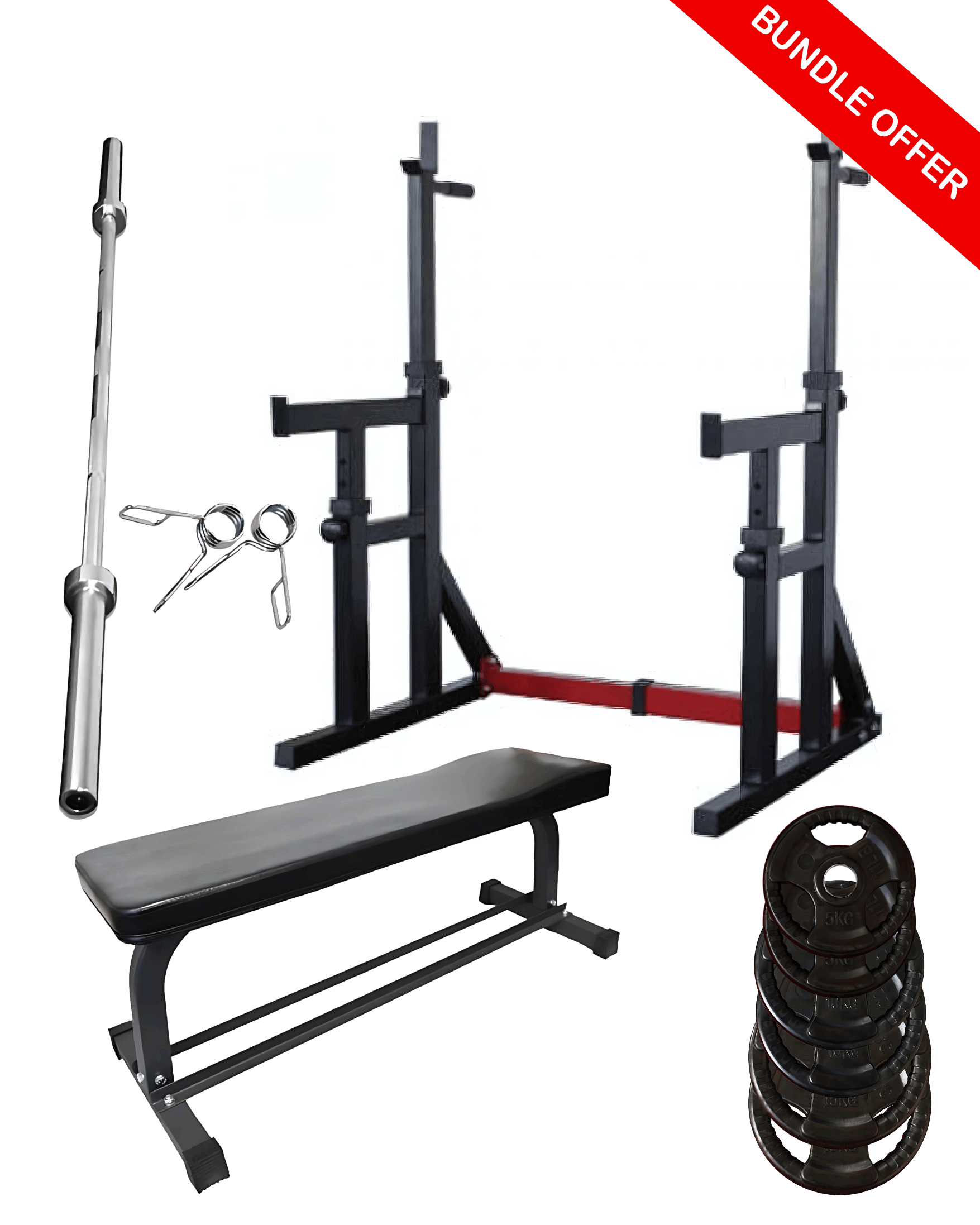 PACKAGE DEAL: STRENGTH PACK - Bench, Rack, Barbell & Weights (Standard 28mm))