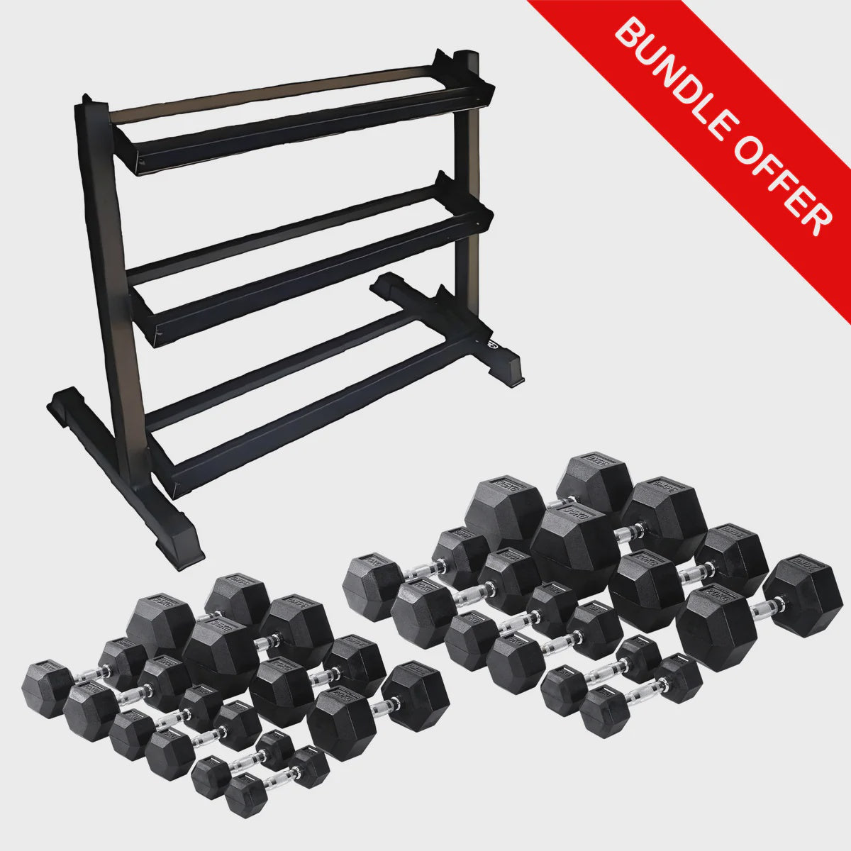 Commercial 475kg Rubber Hex Dumbbell Package with Horizontal Storage Rack | Commercial Strength Package