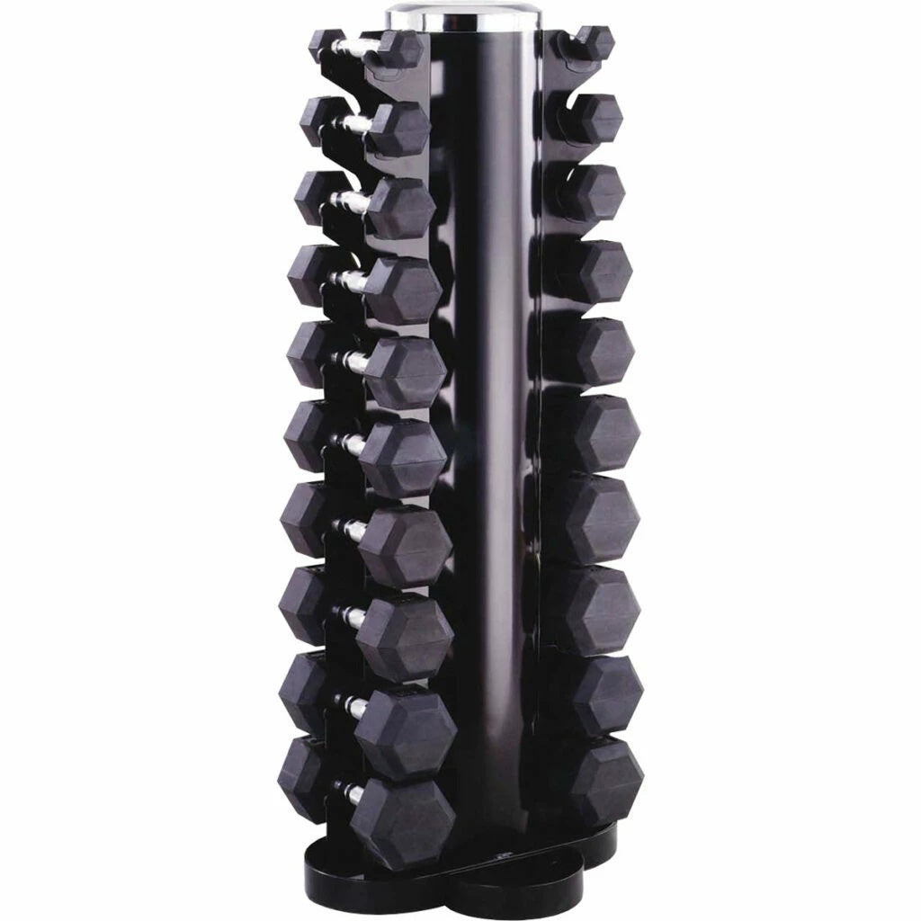 Morgan 1 - 10kg Rubber Hex Dumbbell Pack + Vertical Stand