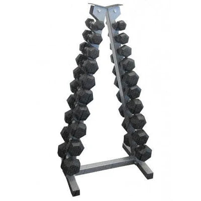 1-10kg Rubber Hex Dumbbell Set With Triangular Storage Rack