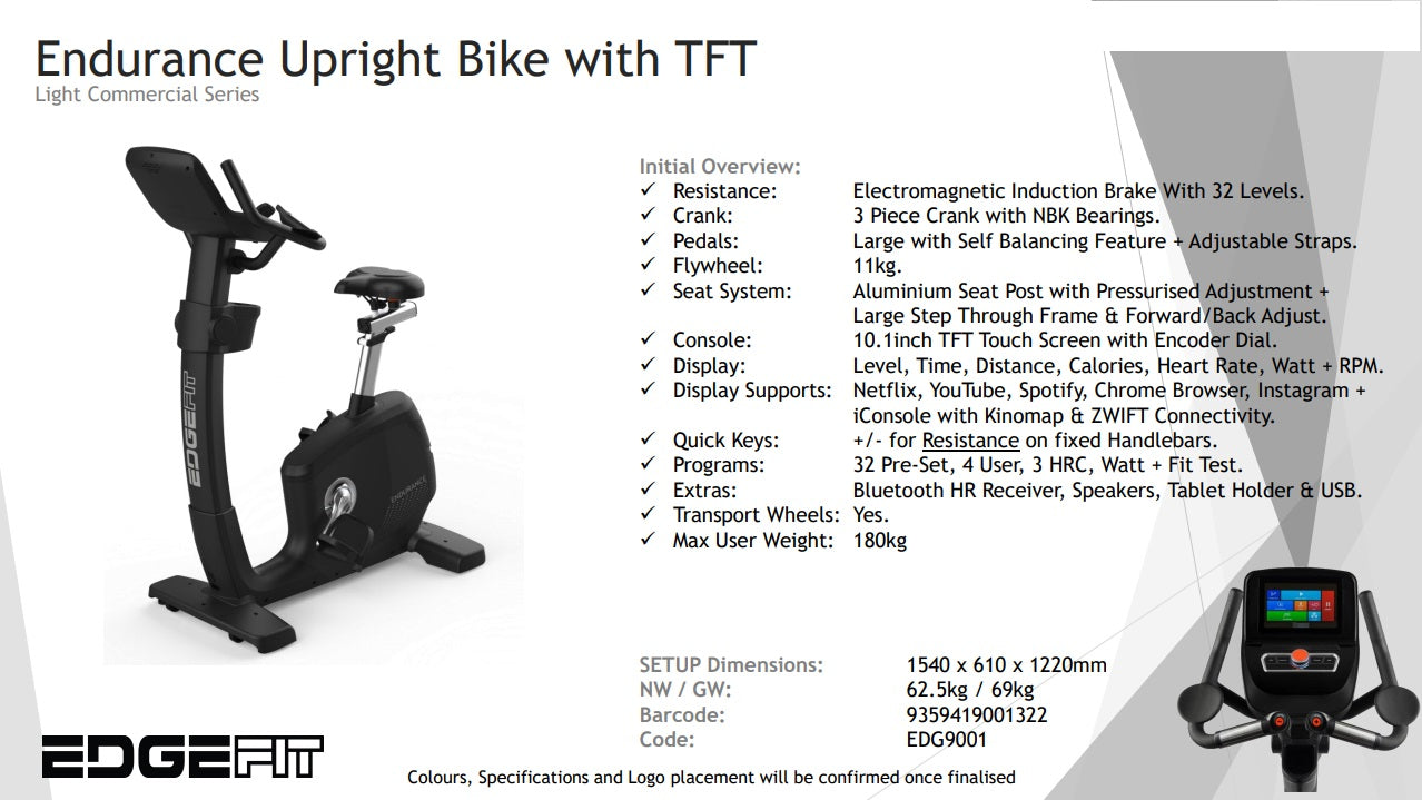 Edgefit Elite Upright Bike with TFT -  Light Commercial Series