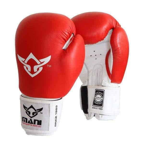 MANI SPORTS - RED & WHITE PRO-SPARRING BOXING GLOVES