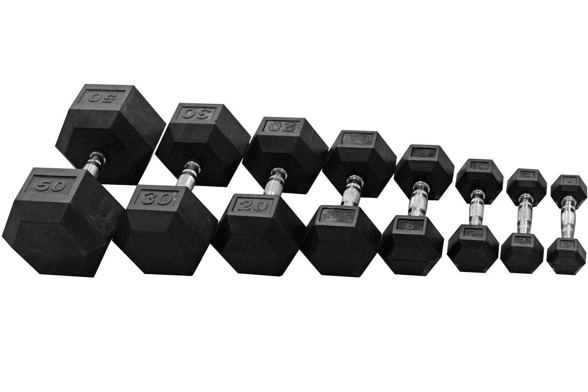 Hex Dumbbell Pairs, Commercial Grade - Rubber Coated (please select size) - Musclemania Fitness MegaStore