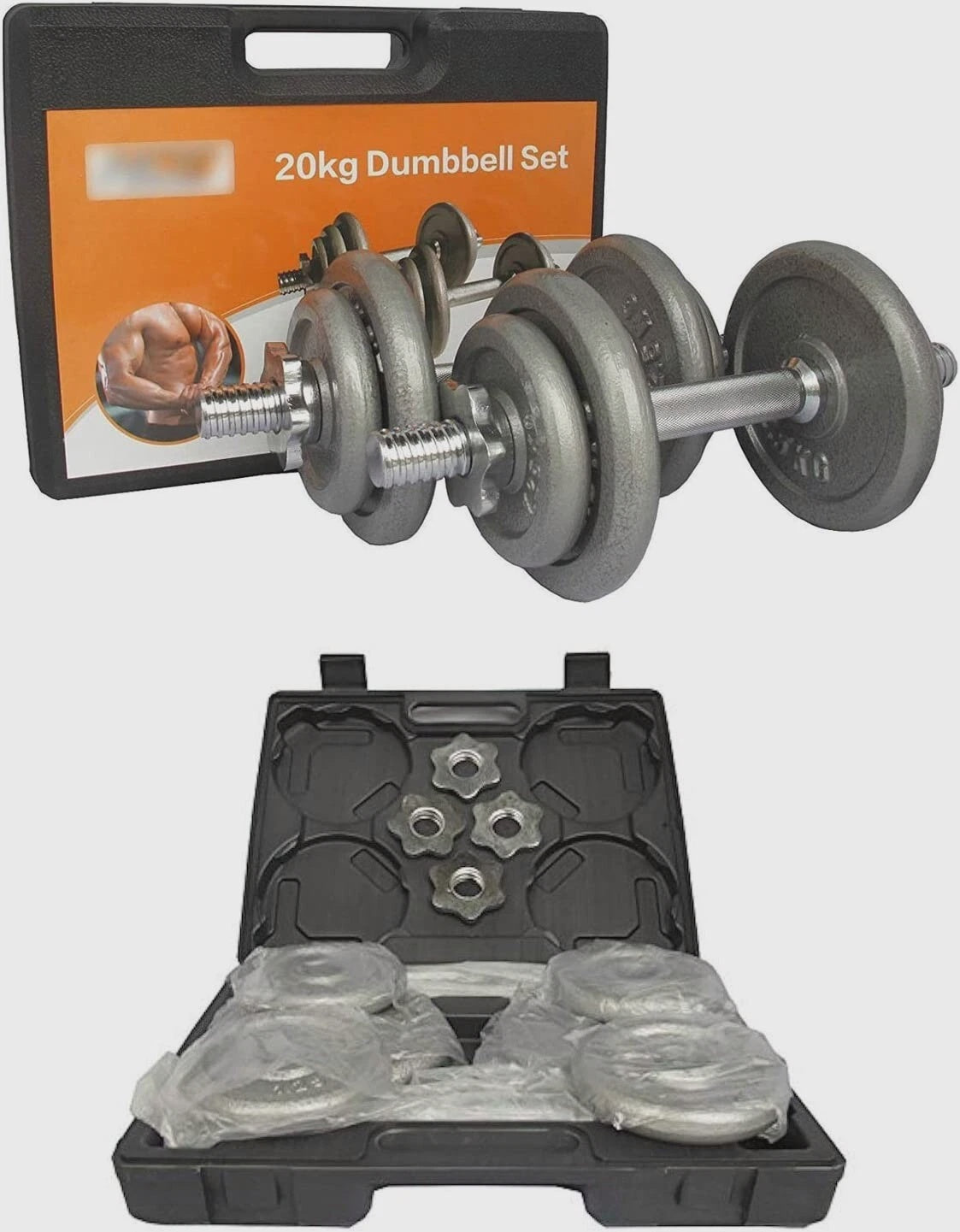 SPECIAL  - Adjustable Dumbbell Set With Case In Black-Grey (total weight 20kgs)