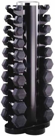 Package Deal: Grade A Commercial Hex Dumbbell Set of 9 PaIrs, 2kgs to 10kgs + Vertical Black Commercial Dumbbell Stand