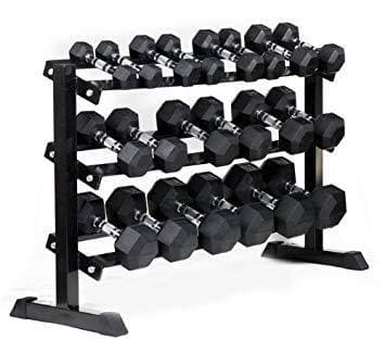 1-50kg Rubber Hexagonal Dumbbell Set With TWO x 3-Tier Dumbbell Racks - Musclemania Fitness MegaStore