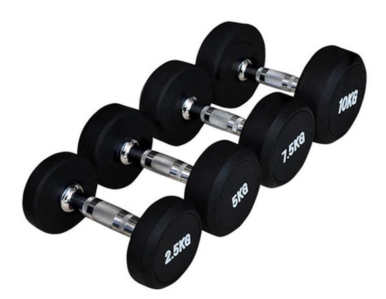 SPECIAL! 10-40kg Commercial Rubber Round Dumbbell Set + 2-Tiers Dumbbell Rack - Musclemania Fitness MegaStore