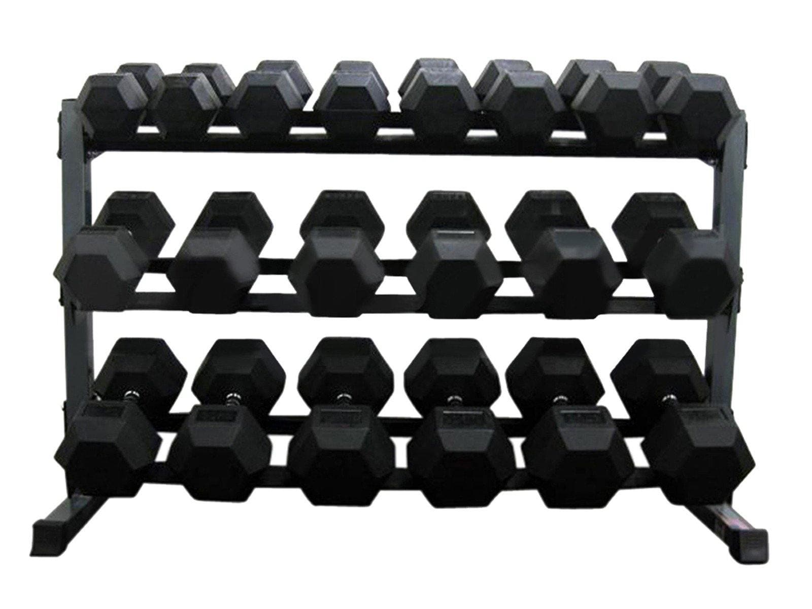 1-50kg Rubber Hexagonal Dumbbell Set With TWO x 3-Tier Dumbbell Racks - Musclemania Fitness MegaStore