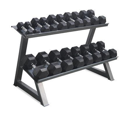 Rubber Hex "Class A" Dumbbell Set with Morgan 2-Tier Storage Rack, 5kg - 25kg
