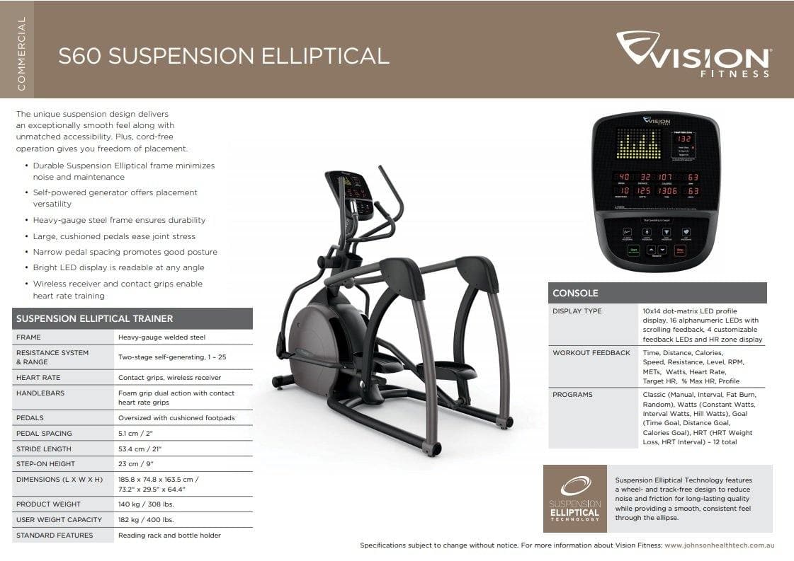 Vision S60 Suspension Elliptical Commercial Cross Trainer - P.O.A - Musclemania Fitness MegaStore